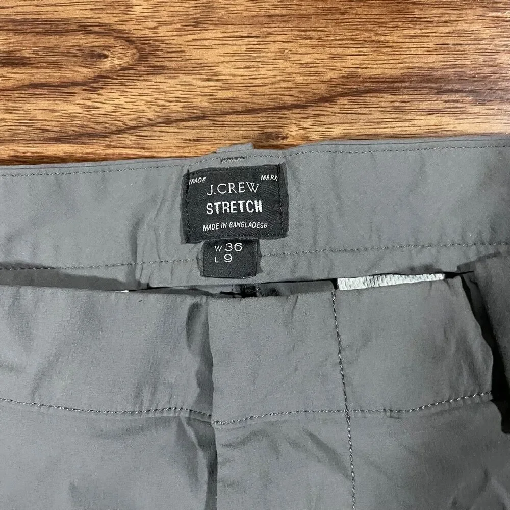J.Crew Tech Chino Shorts Gray Stretch Classic Polyester Flat Front Mens W36 L9